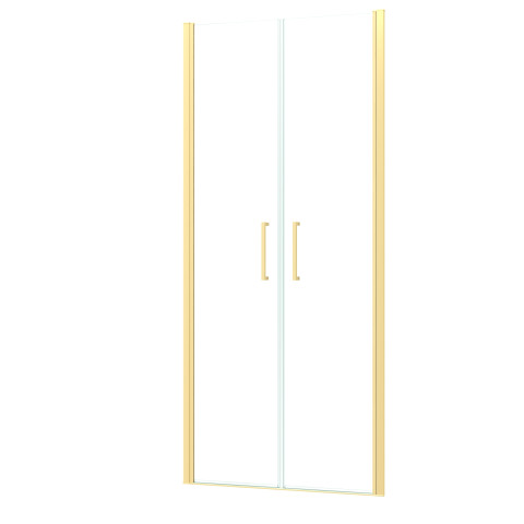 Porte de douche double battant 90x200cm - verre trempé transparent 6mm - profil or doré brossé