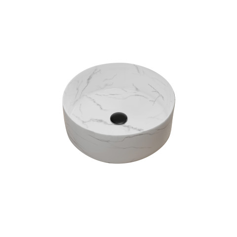 Vasque à poser ronde en céramique blanche mat effet marbre - ø36cm x 13cm - white marble