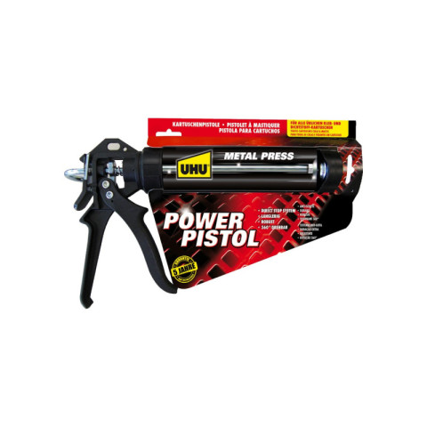 Pack uhu power pistol - 2 cartouches colle mastic prise immédiate polymax invisible - 2x300g