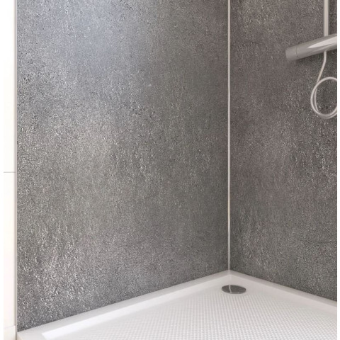 Pack de 2 Panneaux Muraux Pierre Silver Grey 90x210 cm avec Profilés ANODISE BRILLANT - STONE’IT Aurlane - PACP248