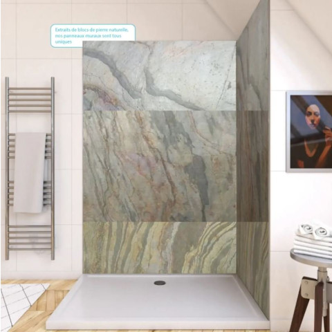 Pack de 2 Panneaux muraux pierre Wood Stone 90+120×210 cm avec profilés ANODISE BRILLANT - STONE’IT Aurlane - PACP246