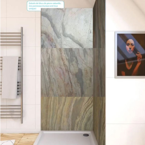 Pack de 2 Panneaux muraux Pierre Wood Stone 90x210 cm avec profilés anodisé brillant - STONE’IT Aurlane - PACP249