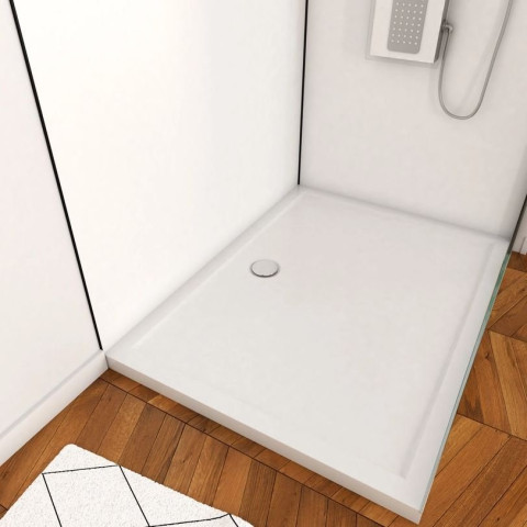 Pack Panneaux muraux aluminium blanc 120+90 - Profilés noir mat + Receveur Acrylique 120x90 Aurlane - PACP006