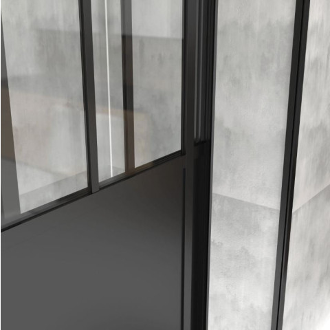 Pack porte coulissante noire mate type Atelier et receveur en acrylique blanc - 140x80x200 cm Aurlane - PACF003