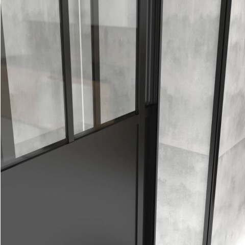 Pack Porte coulissante noire mate type Atelier et receveur en acrylique blanc 120x90x200 cm - WORKSHOP SLIDE Aurlane - PACF002