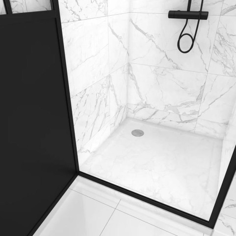 Pack Porte de Douche Atelier Pivotante Noire 90×200 cm et Receveur Blanc Effet Pierre 90x90x4 cm Aurlane - FAC420