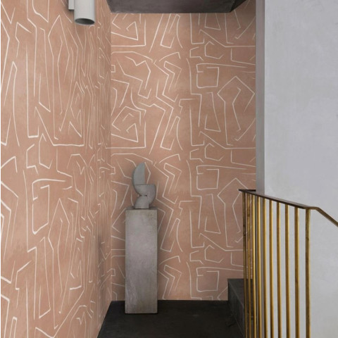 Papier peint abstrait au design minimaliste couleur saumon - GRAFFITO ROSA++