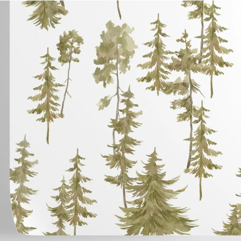 Papier peint forêt de pins aquarelles et bois vert - BOSCO VERDE++