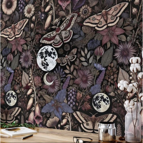 Papier peint jardin gothique Mystical Midnight Garden - WITCH GARDEN