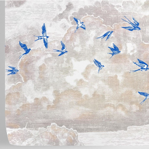 Papier peint nuages et hirondelles volantes bleues - TRAMONTO RONDINI++