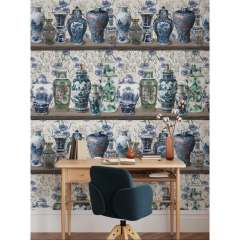 Papier peint chinoiserie avec vases Ming - VASI MING++
