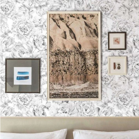 Papier peint pivoine noire et blanche - PEONIE++