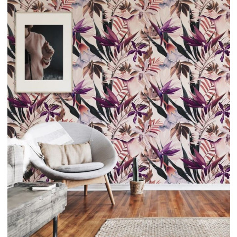 Papier peint rose exotique tropical Hawaïen - TROPICALEROSA++