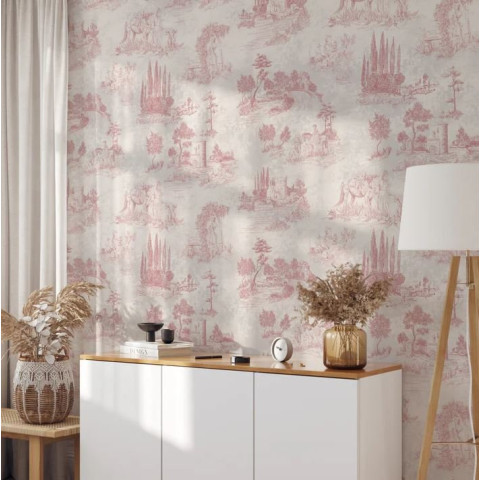 Papier peint vintage français en toile rose - VINTAGE TOILE PINK