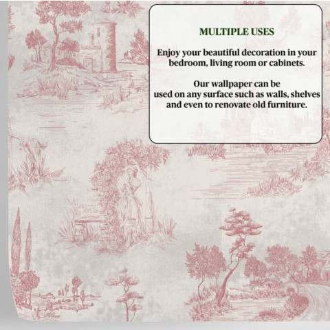 Papier peint vintage français en toile rose - VINTAGE TOILE PINK
