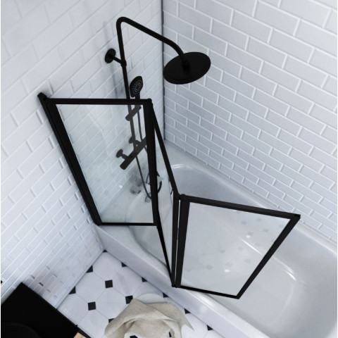 Pare baignoire 3 volets 143x125 cm profilé aluminium Noir mat et verre transparent - ZAGGY BLACK Aurlane - FAC275