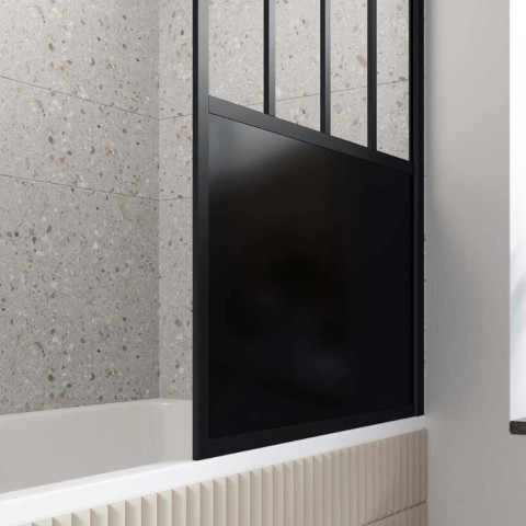 Pare Baignoire Pivotant 130x75cm Type Industriel - Profilé Noir Mat - Verre Trempé - GLASSY SCREEN Aurlane - FAC601
