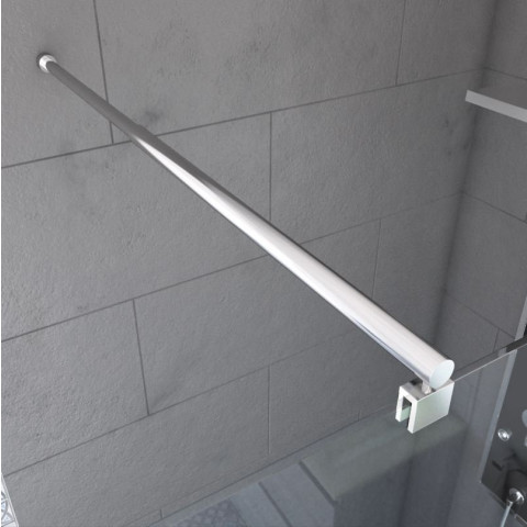 Paroi de douche 140x200cm - Bande miroir - Barre de fixation extensible et profil chrome - FREEDOM 2 MIRROR Aurlane - FAC452