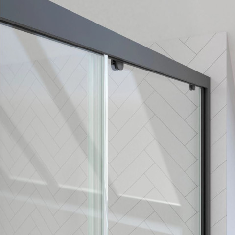 Paroi de douche 1 porte coulissante 100×200 cm - Verre transparent - Profilé Noir - CRUSH Aurlane - FAC606