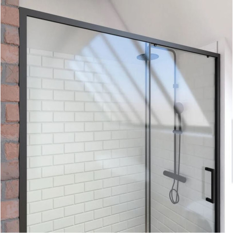 Paroi de douche 1 porte coulissante 140x200 cm - Verre transparent - Profilé Noir - CRUSH Aurlane - FAC281