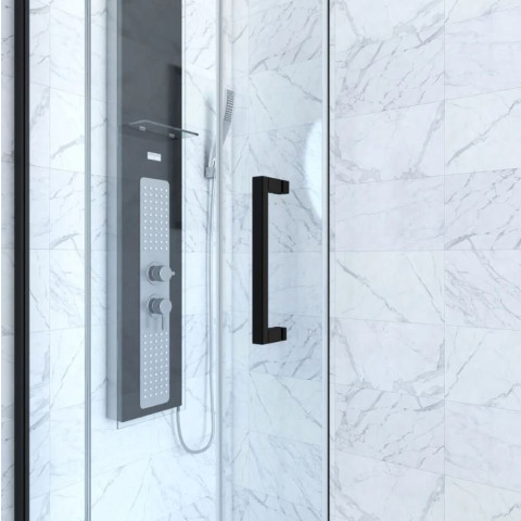 Paroi de douche 1 porte coulissante + retour 120x80x200 cm - Verre 6 mm - Profilé noir - CRUSH Aurlane - FAC620