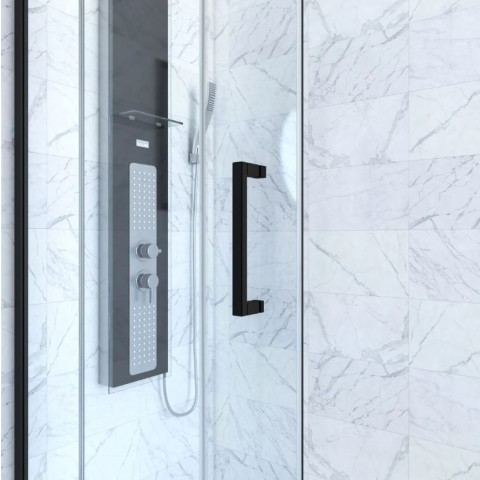 Paroi de douche 1 porte coulissante + Retour 140x90x200 cm - Verre 6 mm - Profilé Noir - CRUSH Aurlane - FAC623