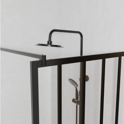 Paroi de douche 80x200 cm type verrière - Verre trempe et Structure aluminium noir mat - GLASSY Aurlane - FAC931