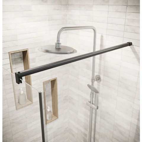 Paroi de retour 90x180 cm pour porte de douche - Verre Trempe 5mm - Finition Noire - DARK ELEMENTARY Aurlane - FAC1095