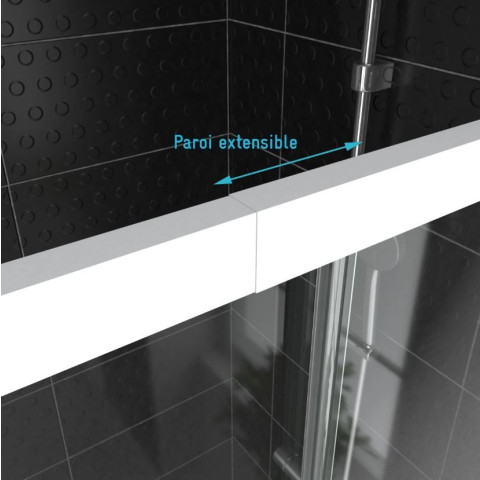 Paroi porte de douche carrée blanc extensible 77 à 90cm de largeur - Verre transparent - WHITY Aurlane - FAC488