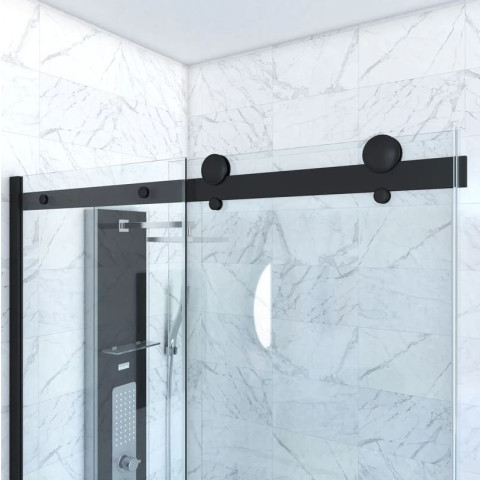 Paroi porte de douche coulissante 140x200 cm noir mat - rail soft close + RETOUR 80 cm Aurlane - FAC628
