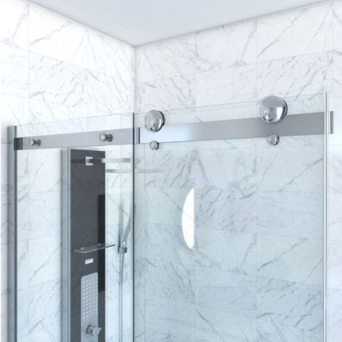 Paroi porte de douche coulissante + Retour 120x80 cm - RAILROAD CHROMED 120 FRONT-80 Aurlane - FAC630