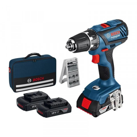 Perceuse visseuse 18v bosch gsr18-2 li kit professionnel 3 batteries 1,5 ah chargeur + coffret 25 accessoires bosch + malette