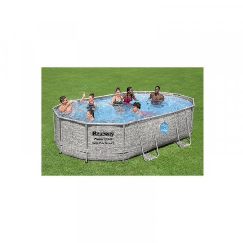 Piscine tubulaire ovale bestway - 488 x 305 x 100 cm - 10 949 l - motif rotin - power steel - swimvista - 56946