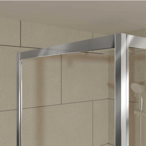 Porte de douche coulissante et retour 120x80x200cm - Profilés Chrome - Verre trempé 6mm - CHROMED CRUSH Aurlane - PACF492