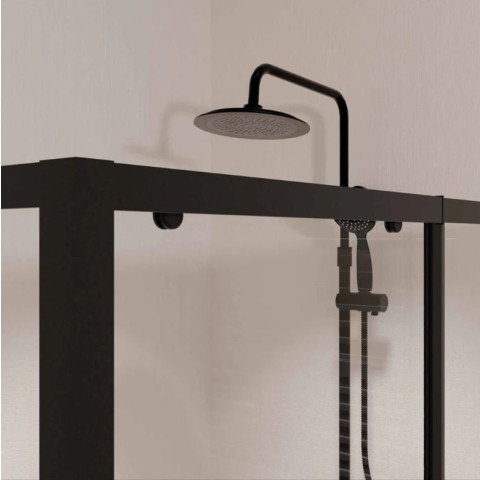 Porte de douche coulissante extensible 100x185cm et retour fixe 80cm Noir - BLACK SLIDE Aurlane - PACF530