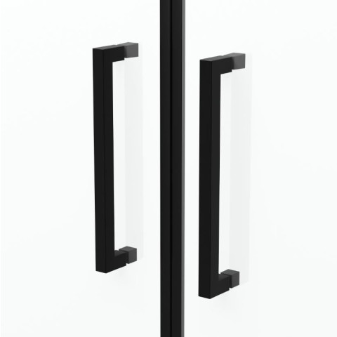Porte de douche double battant 90x200cm - Verre trempé transparent 6mm - Profil Noir Mat Aurlane - FAC227