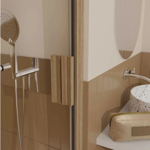 Porte de douche pivotante et retour 90x90x200cm - Profilés alu effet bois - Verre trempé 6mm - WOOD CRUSH Aurlane - PACF502