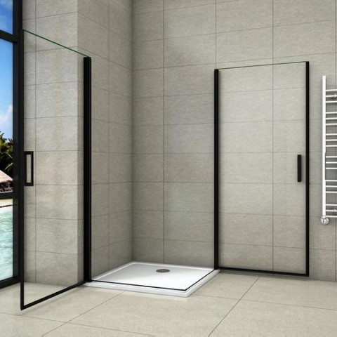 Cabine de douche porte de douche pivotante noir en 8mm verre anticalcaire