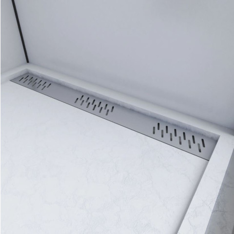 Receveur en acrylique Blanc effet pierre 80x100x4 cm - Grille linéaire chrome – MOON Aurlane - FAC610