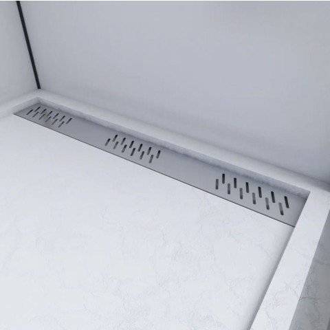 Receveur en acrylique blanc effet pierre 80x120x4 cm - Grille linéaire chrome - MOON Aurlane - FAC611