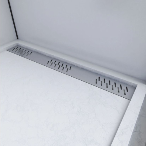 Receveur en acrylique blanc effet pierre 80x80x4 cm - Grille linéaire chrome - MOON Aurlane - FAC608