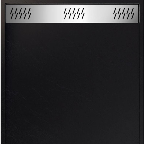 Receveur en acrylique Noir effet pierre 90x120x4 cm- Grille linéaire chrome - METEORA Aurlane - FAC1053