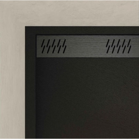 Receveur en acrylique Noir effet pierre 90x120x4 cm + Grilles linéaires chrome et Gun métal - METEORA Aurlane - PACR309