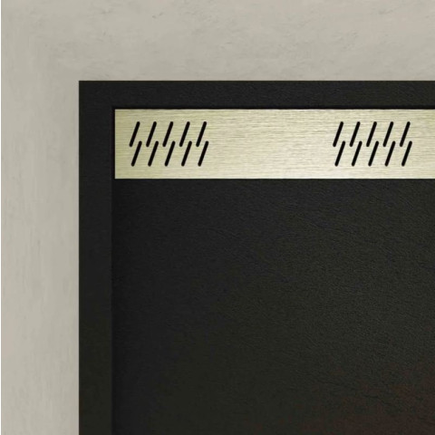 Receveur en acrylique Noir effet pierre 90x120x4 cm + Grilles linéaires chrome et Or Brossé - METEORA Aurlane - PACR307