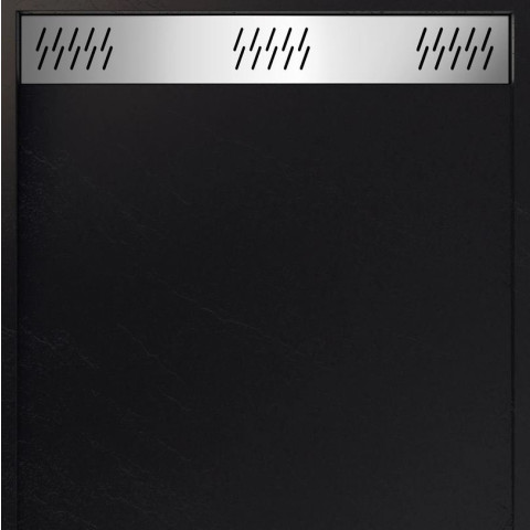 Receveur en acrylique Noir Effet Pierre 90x140x5 cm - Grille Linéaire Chrome - METEORA Aurlane - FAC1054