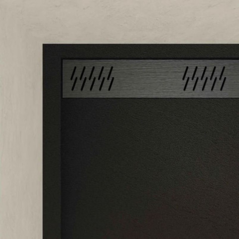 Receveur en acrylique Noir effet pierre 90x140x5 cm + Grilles linéaires chrome et Gun métal - METEORA Aurlane - PACR313