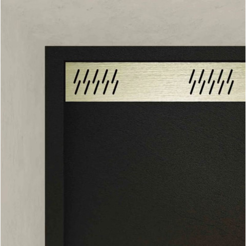 Receveur en acrylique Noir effet pierre 90x140x5 cm + Grilles linéaires chrome et Or Brossé - METEORA Aurlane - PACR311