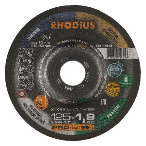 Disque à tronçonner RHODIUS Multimateriaux XTK69 - Ø125 mm x 1.9 x 22.2 mm - 211452