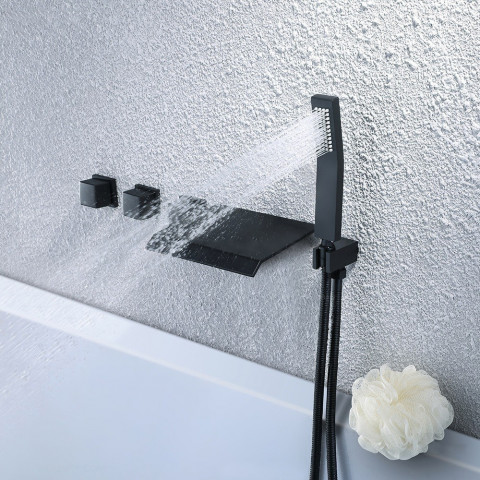 Robinet de baignoire encastré moderne avec douchette en noir solide noir