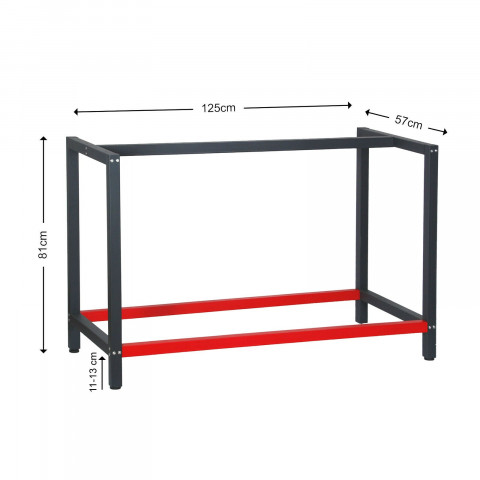 Pied établi 125 cm acier anthracite rouge support bureau emballage atelier